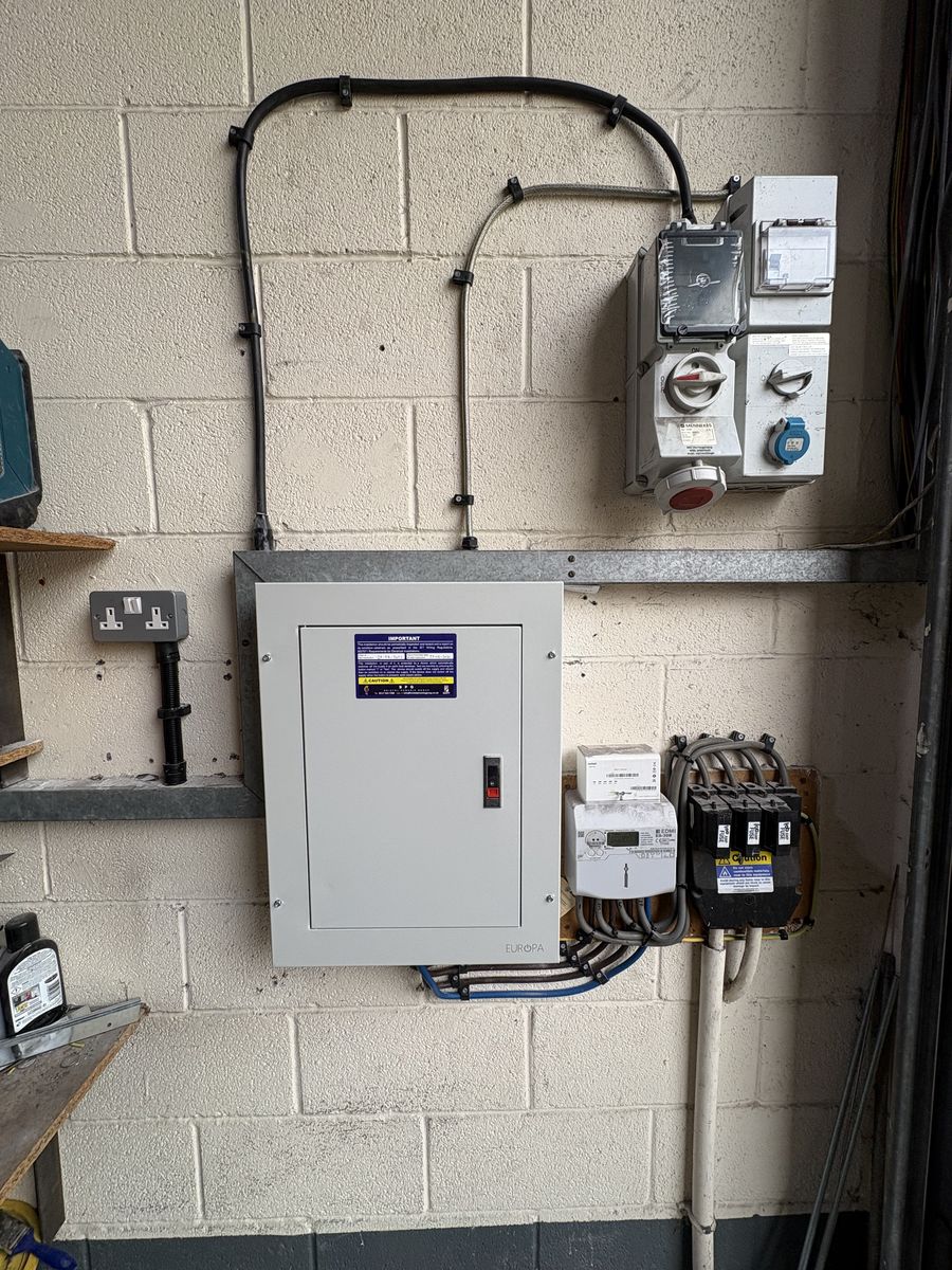New three phase distribution board installed and labelled in a Bristol commercial unit